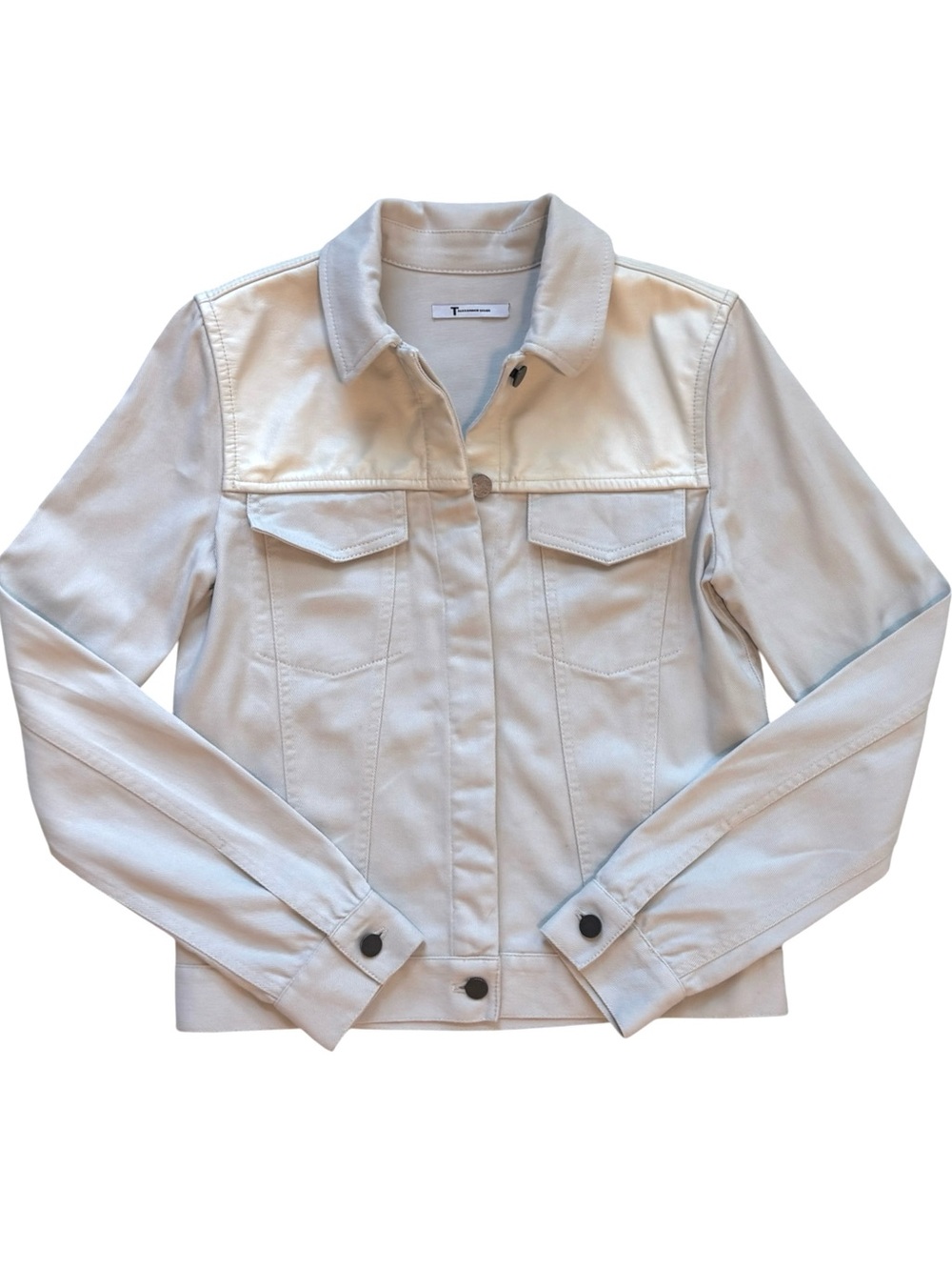 T Alexander Wang White Leather & Gray Denim Panel Colorblock Jacket US Women's S